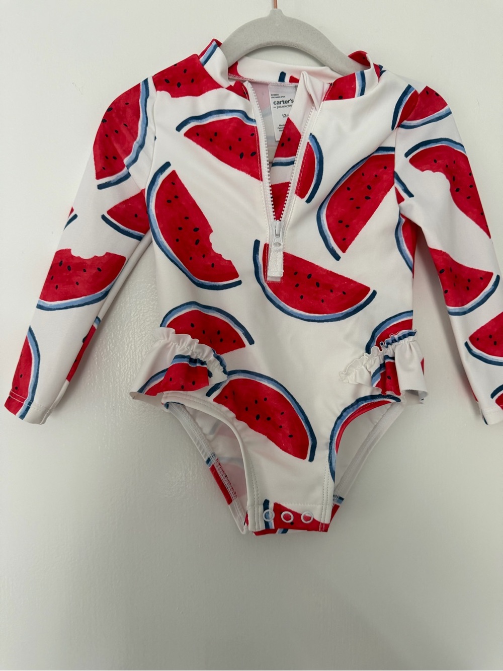 Carter's Long Sleeve Rashguard Swimsuit with Red Watermelon Print baby girl 12m